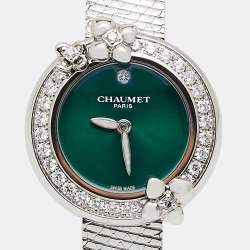 Pre Owned Chaumet Green Stainless Steel Diamond Hortensia Eden W83880-001 Women's Wristwatch 22 mm  
