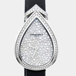 Pre Owned Chaumet Pave 18k White Gold Diamond Satin Joséphine Aigrette W85167-001M Women's Wristwatch 27.30 x 20.20mm