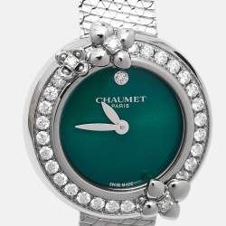 Pre Owned Chaumet Green Stainless Steel Diamond Hortensia Eden W83880-001 Women's Wristwatch 22 mm  