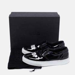 Chiara Ferragni Black Patent Leather Never Stop Slip On Sneakers Size 39