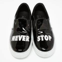  Chiara Ferragni Black Patent Leather Never Stop Slip On Sneakers Size 39