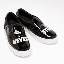  Chiara Ferragni Black Patent Leather Never Stop Slip On Sneakers Size 39
