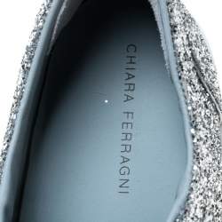 Chiara Ferragni Metallic Silver Glitter Slip On Sneakers Size  41
