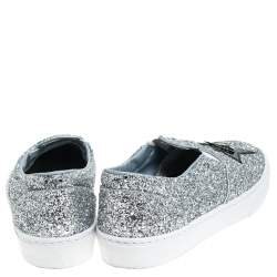 Chiara Ferragni Metallic Silver Glitter Slip On Sneakers Size  41