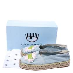 Chiara Ferragni Blue Canvas Pow Bang Espadrilles Loafers Size 41