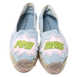 Chiara Ferragni Blue Canvas Pow Bang Espadrilles Loafers Size 41