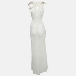 مملوكة مسبقًا Chio White Stretch Crochet Ruffled Sheer Maxi Dress S