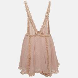 مملوكة مسبقًا Chio Pink Swiss Dot Chiffon Frill Mini Dress S