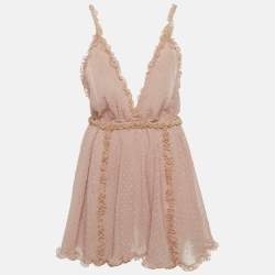 مملوكة مسبقًا Chio Pink Swiss Dot Chiffon Frill Mini Dress S