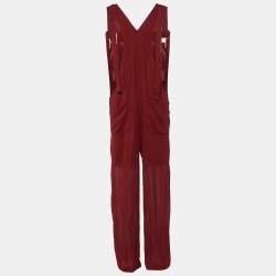 Pre Owned Chloe Burgundy Crepe Buckled Jumpsuit L
