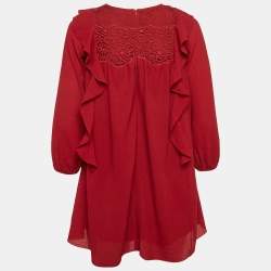 Chloe Red Crepe Ruffled Lace Overlay Top 10Yrs