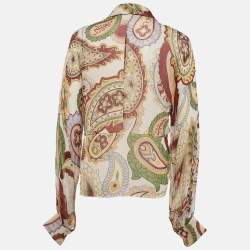 مملوكة مسبقًا Chloe Beige Paisley Print Chiffon Silk Shirt L