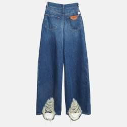 Pre Owned Chloe Blue Distressed Denim Flared Jeans S/Waist 29"