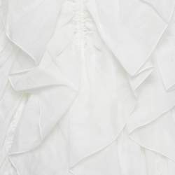 Pre Owned Chloé White Ramie Ruffled Asymmetric Midi Dress M