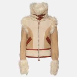 Pre Owned Chloé Beige Shearling and Leather Zip Jacket S