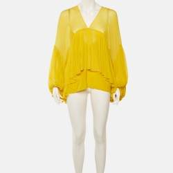 Pre Owned Chloé Yellow Silk Chiffon Top L