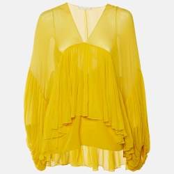 Pre Owned Chloé Yellow Silk Chiffon Top L