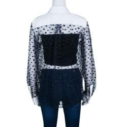 Pre Owned Chloe Navy Blue and White Dot Embroidered Tulle Sheer Shirt M