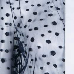 Pre Owned Chloe Navy Blue and White Dot Embroidered Tulle Sheer Shirt M