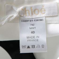 Pre Owned Chloe Navy Blue and White Dot Embroidered Tulle Sheer Shirt M