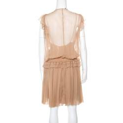 Pre Owned Chloe Pinky Beige Silk Crepon Pleated Embellished Dress S