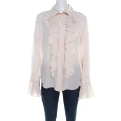 Pre Owned Chloe Dusty Pink Silk Ruffled Long Sleeve Blouse L
