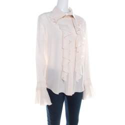 Pre Owned Chloe Dusty Pink Silk Ruffled Long Sleeve Blouse L