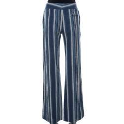 Pre Owned Chloe Blue Striped Cotton Canvas Wide Leg Trousers M
