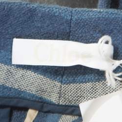 Pre Owned Chloe Blue Striped Cotton Canvas Wide Leg Trousers M