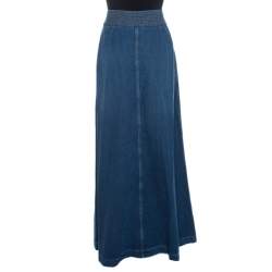 Chloe Indigo Denim Button Front Flared Maxi Skirt L
