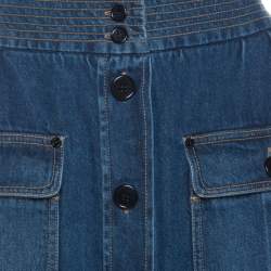 Chloe Indigo Denim Button Front Flared Maxi Skirt L