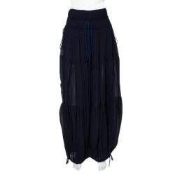Pre Owned Chloe Navy Blue Crepe Gathered Wide Leg Pants M