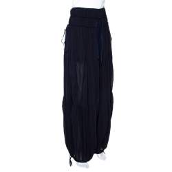 Pre Owned Chloe Navy Blue Crepe Gathered Wide Leg Pants M