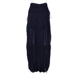 Pre Owned Chloe Navy Blue Crepe Gathered Wide Leg Pants M