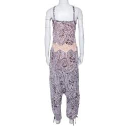 Chloe Purple & Brown Floral Print Crepe Jumpsuit S