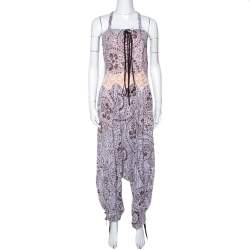 Chloe Purple & Brown Floral Print Crepe Jumpsuit S