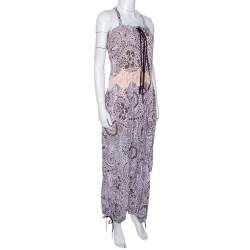 Chloe Purple & Brown Floral Print Crepe Jumpsuit S