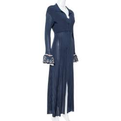 Pre Owned Chloe Iconic Navy Rib Knit Printed Cuff Midi Dress S