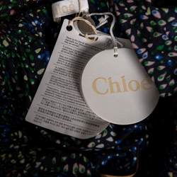 مملوكة مسبقًا Chloe Multicolored Printed Cotton & Lurex Striped Ruffled Off-Shoulder Top S