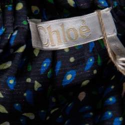 مملوكة مسبقًا Chloe Multicolored Printed Cotton & Lurex Striped Ruffled Off-Shoulder Top S