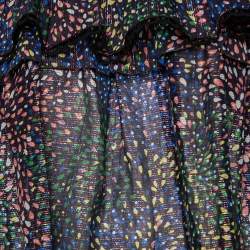 مملوكة مسبقًا Chloe Multicolored Printed Cotton & Lurex Striped Ruffled Off-Shoulder Top S