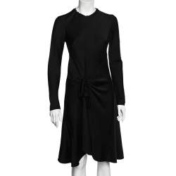Pre Owned Chloe Black Satin Crepe Draped Tie Detail Midi Dress S