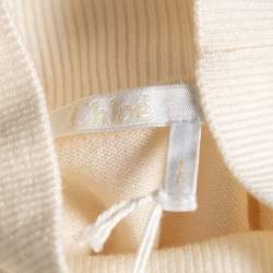 Pre Owned Chloe Beige Cotton Lace Detailed Turtle Neck Long Sleeve Sweater M