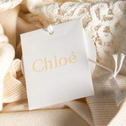 Pre Owned Chloe Beige Cotton Lace Detailed Turtle Neck Long Sleeve Sweater M