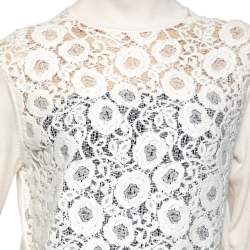 Pre Owned Chloe Beige Cotton Lace Detailed Turtle Neck Long Sleeve Sweater M