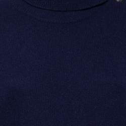 Pre Owned Chloe Blue Wool Turtleneck Side Button Detailed Belted Dress M