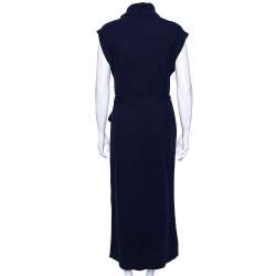 Pre Owned Chloe Blue Wool Turtleneck Side Button Detailed Belted Dress M