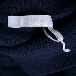 Pre Owned Chloe Blue Wool Turtleneck Side Button Detailed Belted Dress M