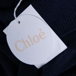 Pre Owned Chloe Blue Wool Turtleneck Side Button Detailed Belted Dress M