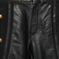 Pre Owned Chloé Black Leather & Nubuck Paneled Cropped Biker Pants S